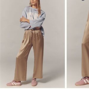 DONNI Silk Stripe Crop Pant in Chocolate Brown and White